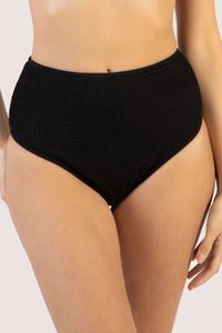 Black Textured High Waisted Bikini Bottom