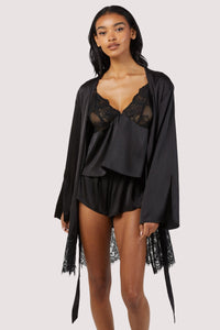 Rosie Black Satin and Lace Robe