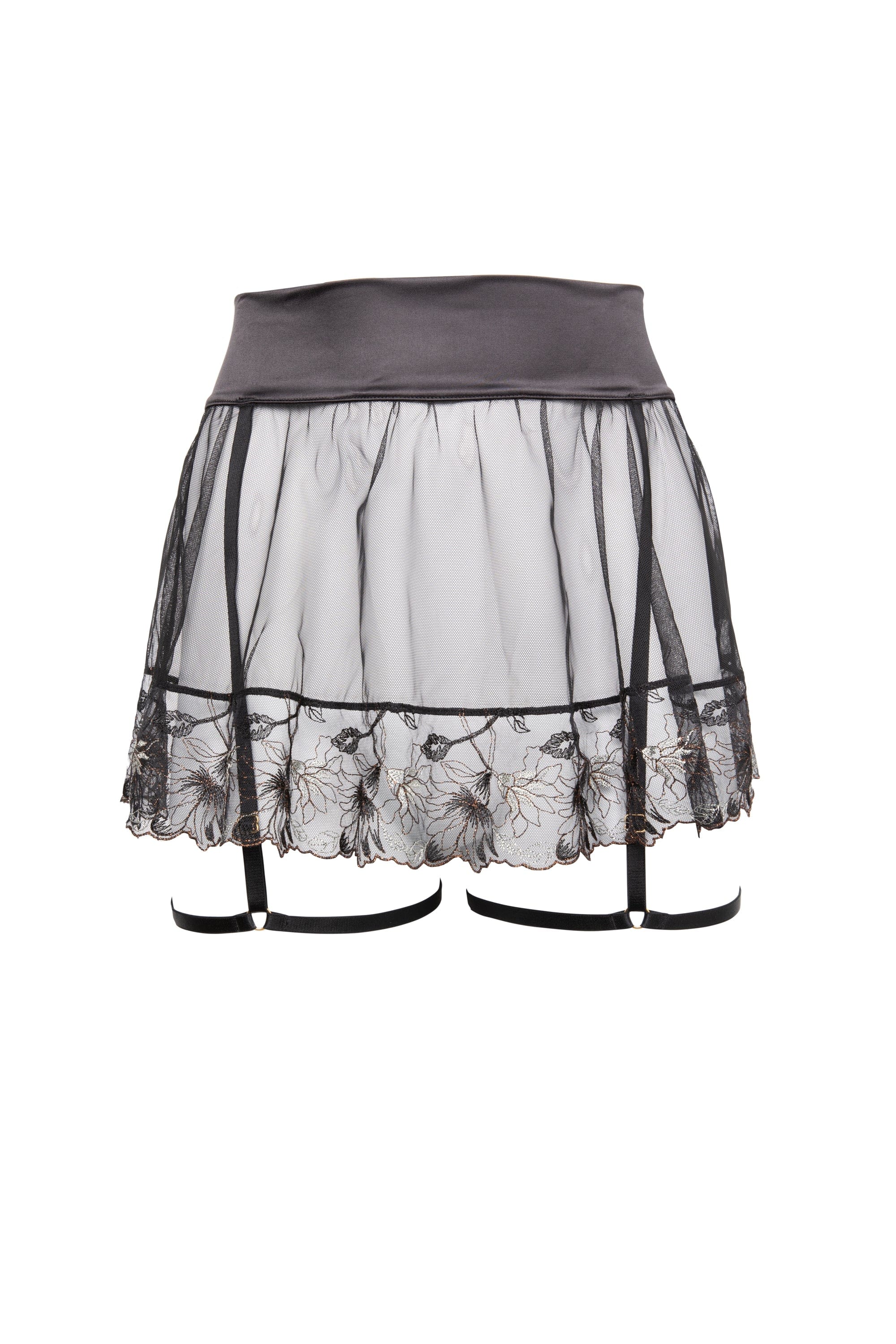 Aria Black and Gold Lace Suspender Skirt
